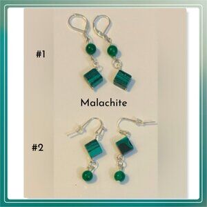 NEW Malachite cube crystal gemstone earrings (2 pairs)